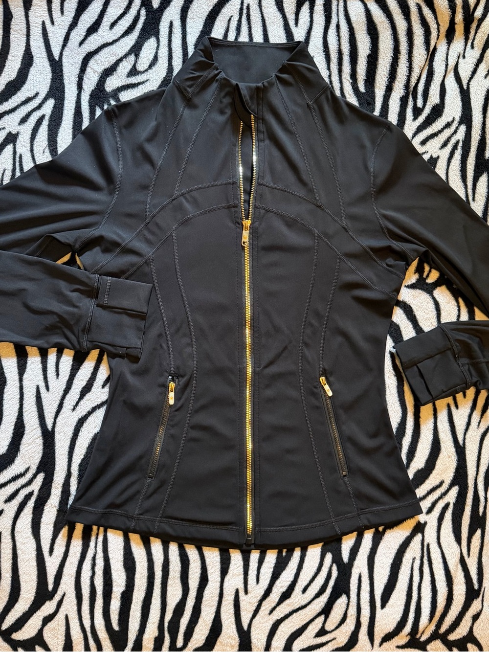 Women's Black Athletic Zip Jacket and shorts set